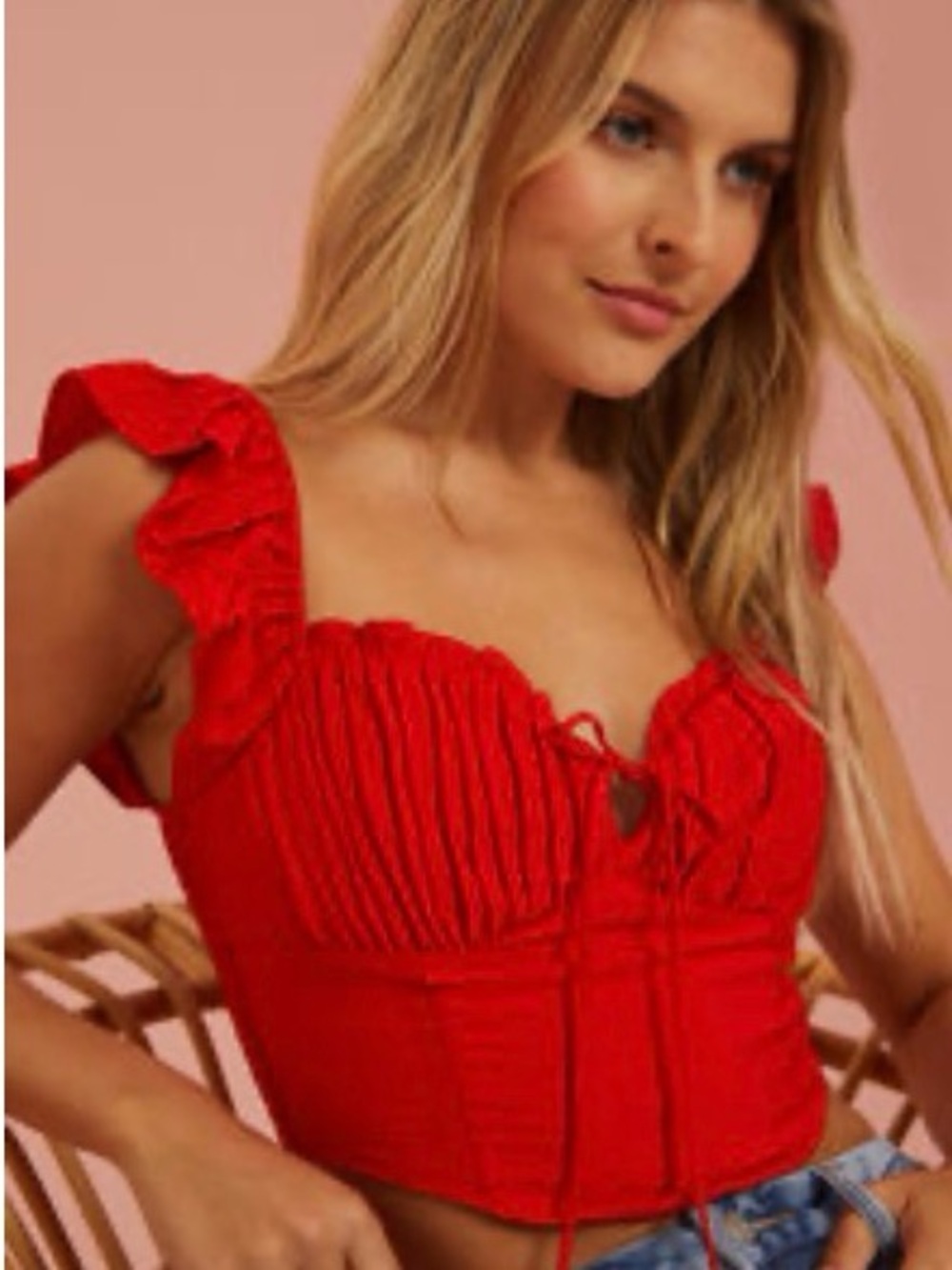 Altar'd State Red Ruffle Corset Crop Top